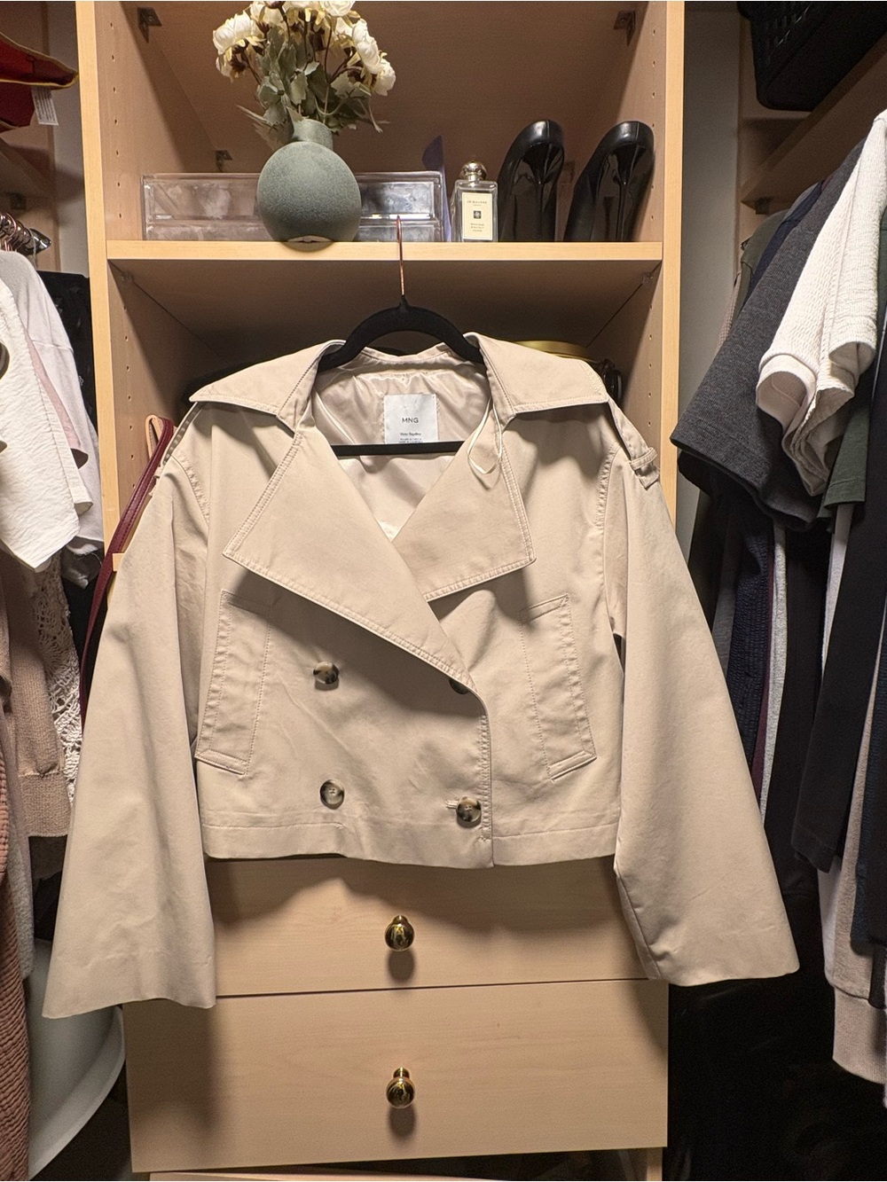 Mango Cropped Beige Trench Coat - Women Jackets & Coats